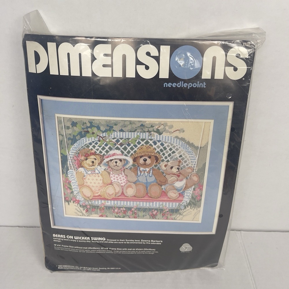 Dimensions Teddy Bears on Wicker Swing Vintage Needlepoint Kit New Dawna Barton